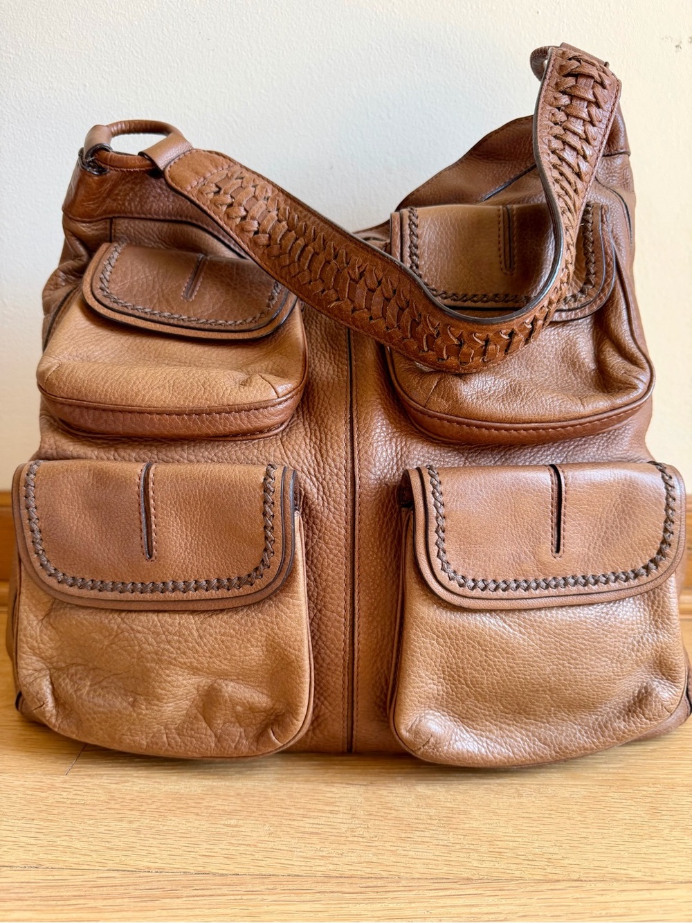 Banana Republic - Brown Pebbled Leather Shoulder/Hobo Bag, Pockets! - Picture 4 of 14